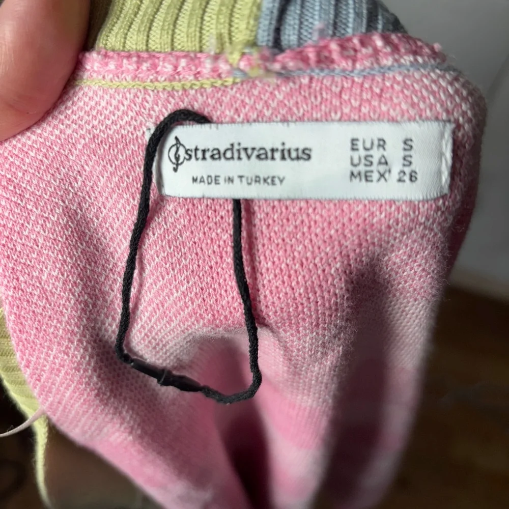Stradivarius Gingham Cropped Oversized Colorful Tik Tok Famous Cardigan Sweater - Picture 5 of 9
